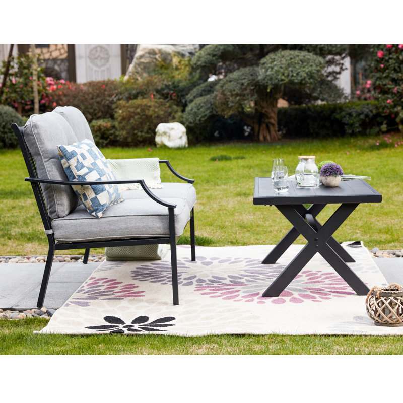 Stradford 2-Person Patio Loveseat and Coffee Table Conversation Set with Gray Cushions, Gray
