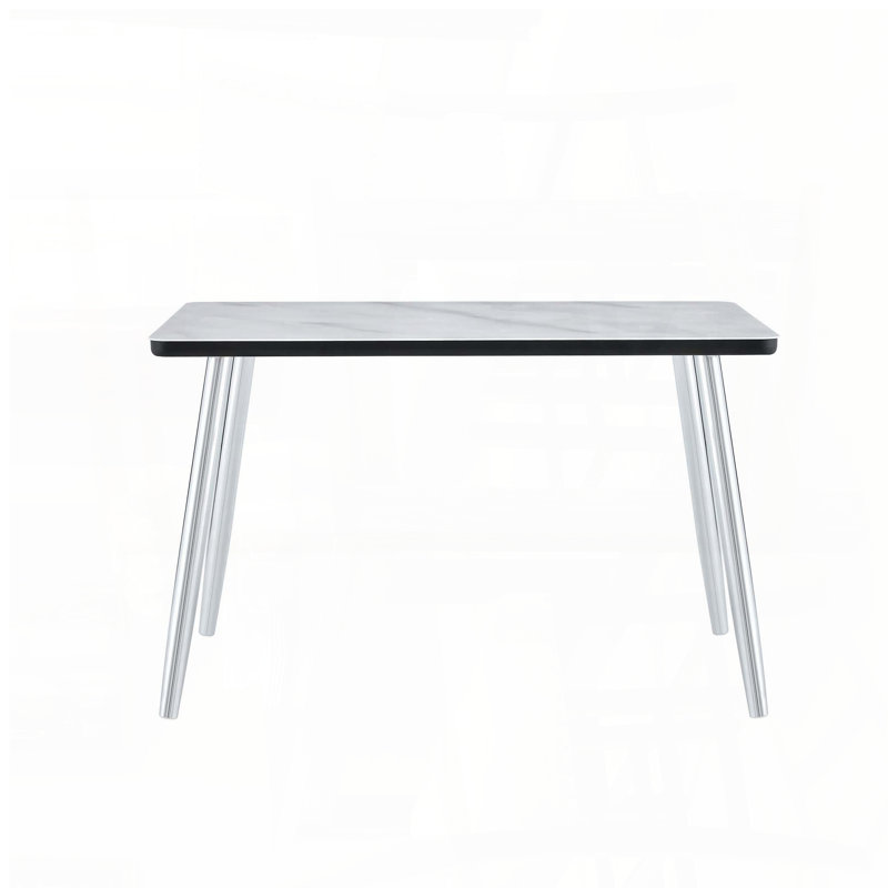 Rectangular Dining Table with Double-Layer Tempered Glass and Silver Metal Legs (47.3", Seats 4-6), Silver