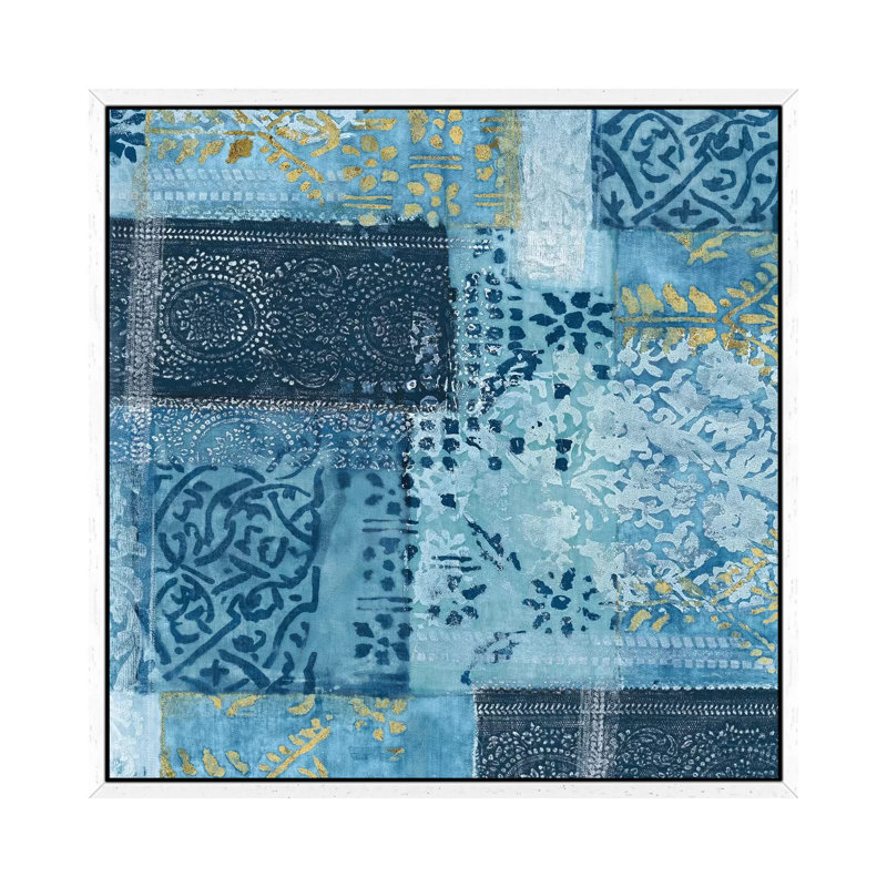 Alhambra II Indigo - Print on Canvas, White Framed, 45.72cm H x 45.72cm W x 3.81cm D