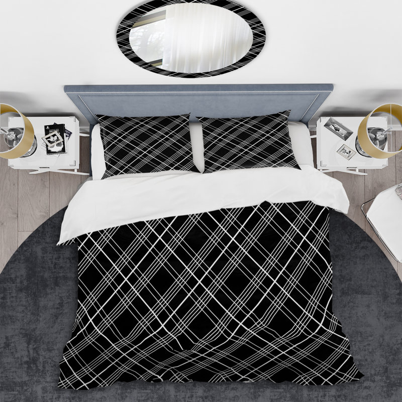 Tartan à carreaux noirs - ensemble de housse de couette abstrait - microfibre de polyester
