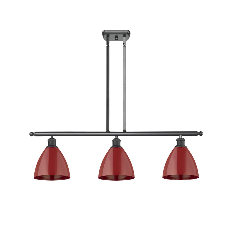 Luminaire suspendu 3 lumières pour îlot de cuisine, Rouge, Noir mat