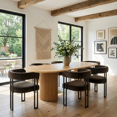 6 - Person Dining Table Sets With Oval Table & 6 Upholstered Velvet Chairs