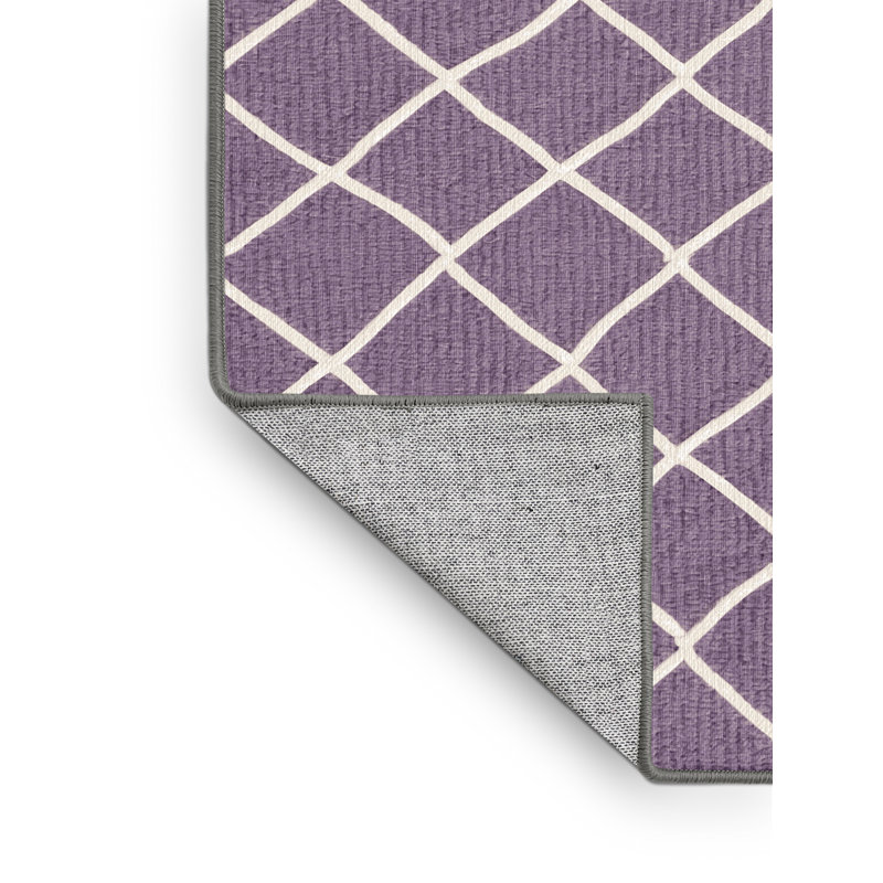 Tapis rose à motif treillis lavable à la machine, Rectangulaire 2 pi x 3 pi