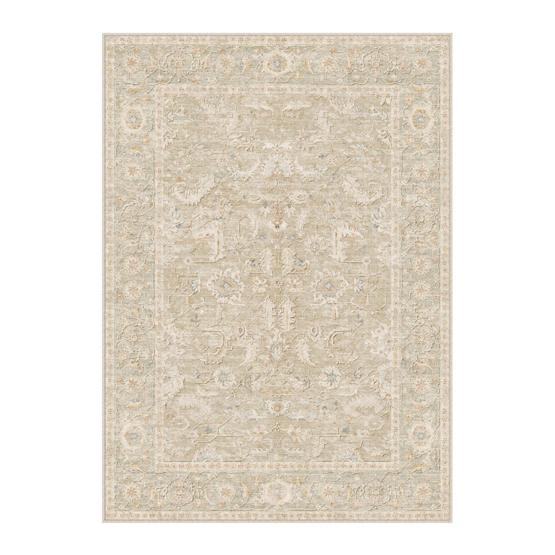Tapis oriental lavable rétro Aurea avec envers antidérapant, Beige, Rectangle 9 pi x 12 pi