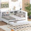 White Wooden Full-Size Daybed with Twin Trundle, Storage Shelf & USB Charging