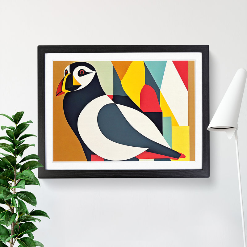 Puffin Bird Abstract Vol.1 - Single Picture Frame Print, 46cm H x 64cm W x 2cm D, Black Framed