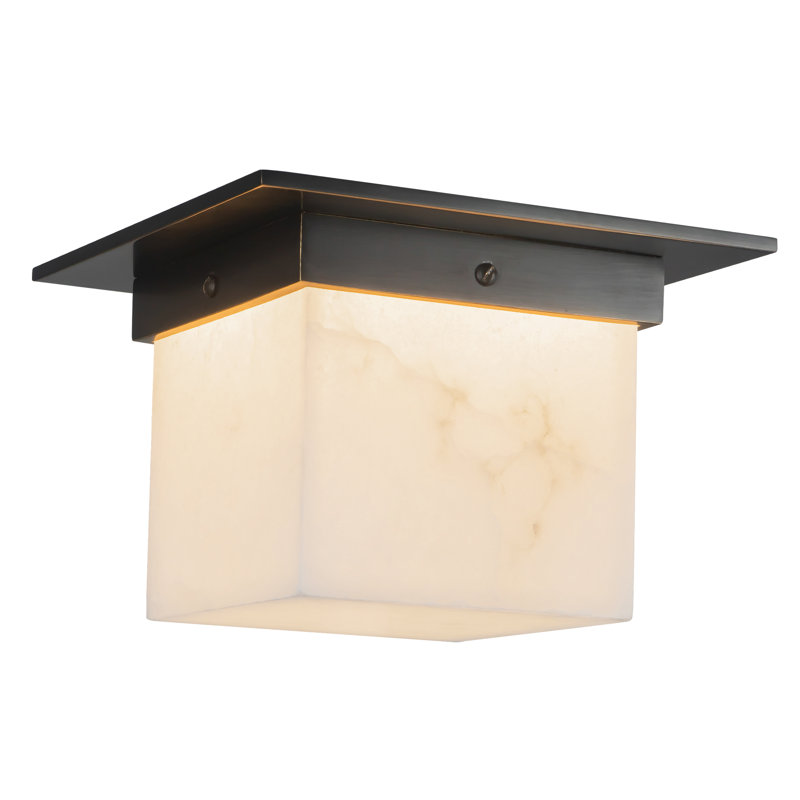 Mineral 8-in Brass Flush Mount, Alabaster, Oil Rubbed Bronze