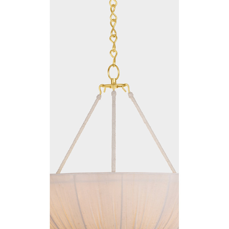 Carolina Pendant in Aged Brass by Cortney Bishop, 28" H x 22" W x 22" D, E12/Candelabra, 10 W