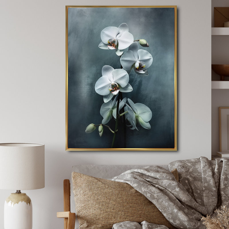 " White Black Exotic Orchids II ", 32" H x 24" W x 1" D, Gold Floater Framed