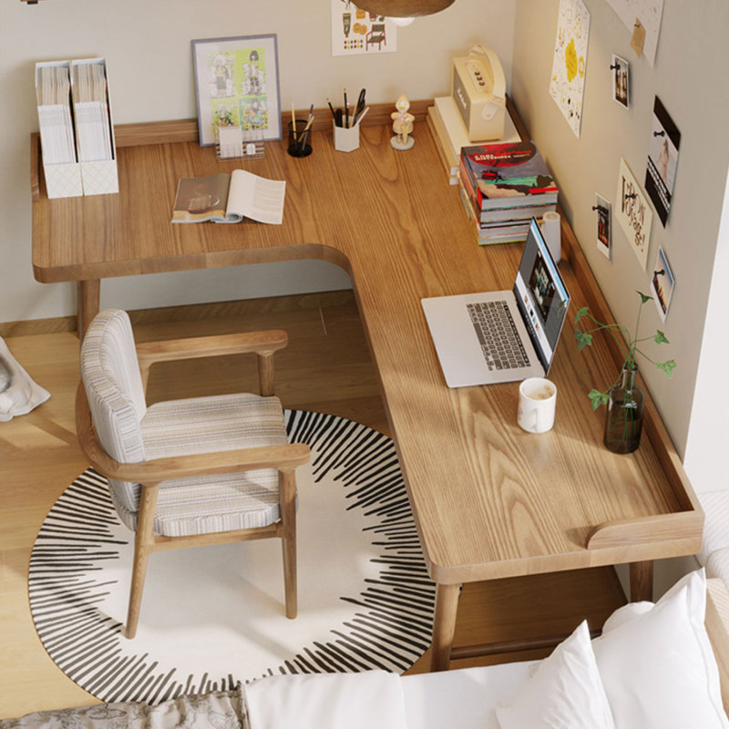 Bureau d'écriture brun en bois massif en forme de L, H 29,53 po x l 62,99 po x P 47,24 po, Retour à gauche