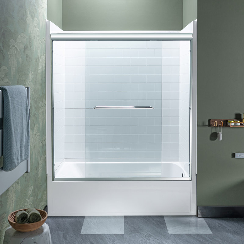 WOODBRIDGE Double Sliding Tub Door 56-60" Width x 60"Height with 5/16"(8mm) Clear Tempered Glass, Polished Chrome