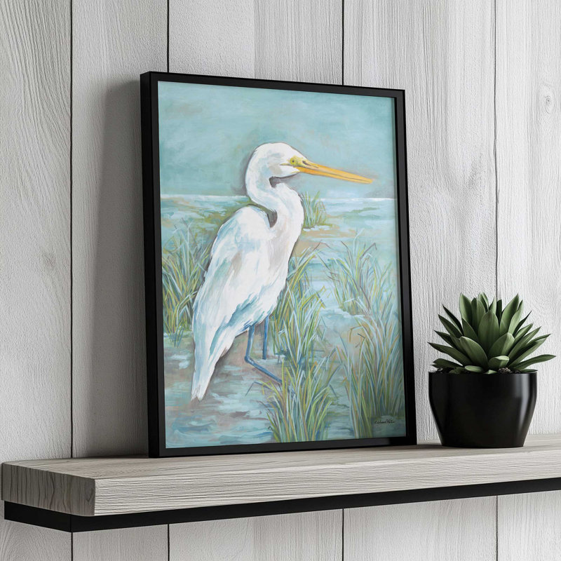«Egret» par Diane Kater, reproduction d'art, L 30 x H 40, Brun, Impression encadrée