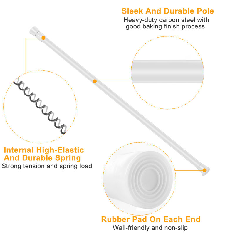Adjustable 200cm Silver Steel Tension Curtain Rod