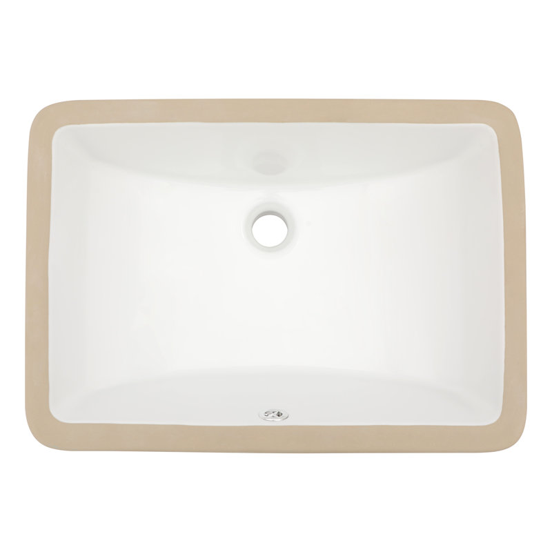OUMUCH 14'' White Ceramic Rectangular Bathroom Sink with Overflow