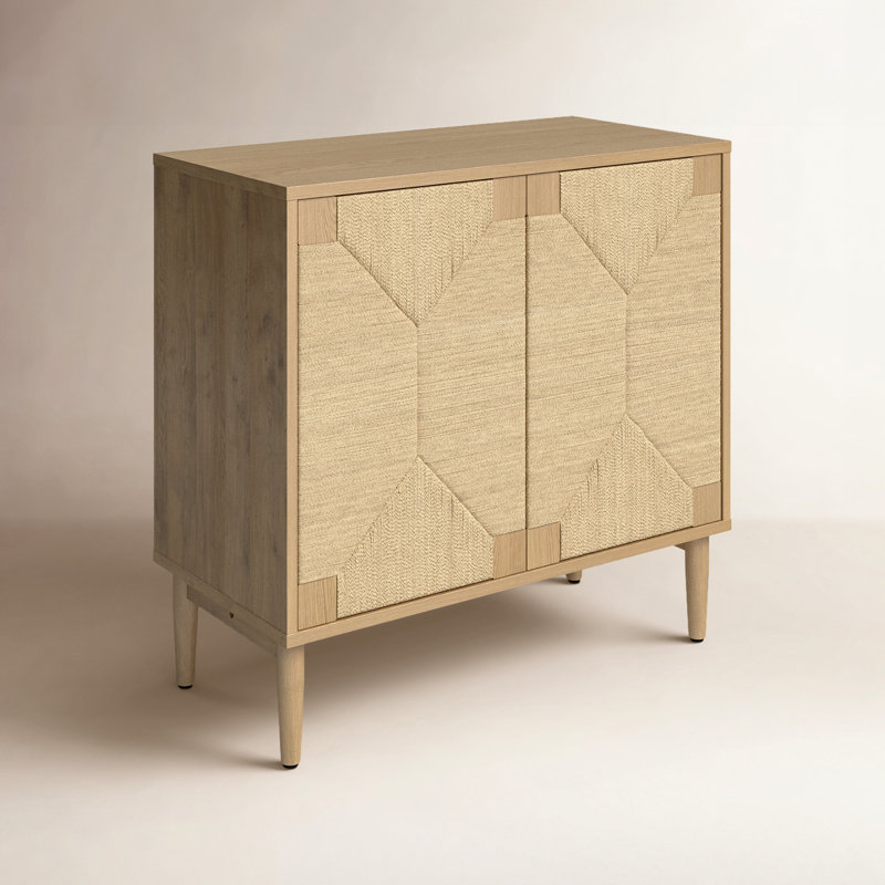 Carreiro 32"W Woven Transitional 2-Door Accent Cabinet, Oak