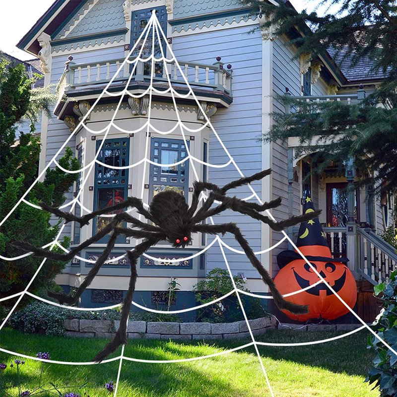 Ensemble de décoration d'araignée d'Halloween avec toile d'araignée, L 79 po