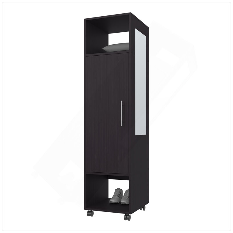 Armoire Summit en mélamine avec miroir, porte et rangement ouvert, Noir