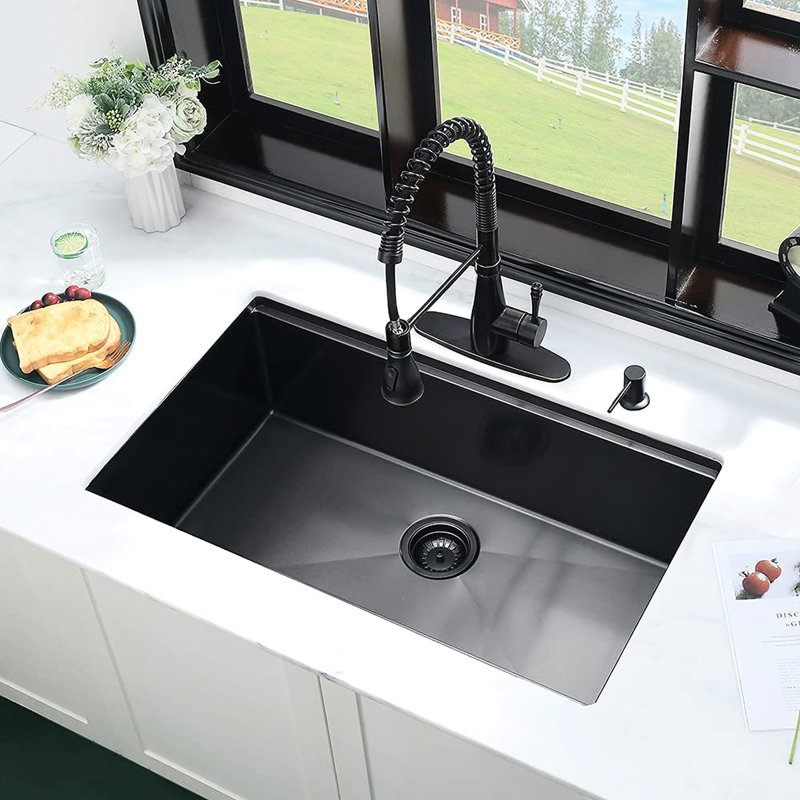 32" L X 19" W Workstation Undermount Kitchen Sink, Stainless Steel, Scratch And Stain , Deep Basins, Condensation Noise Reduction, Groove For Drainage Sink 32", Sound Dampening, With Sliding Track,