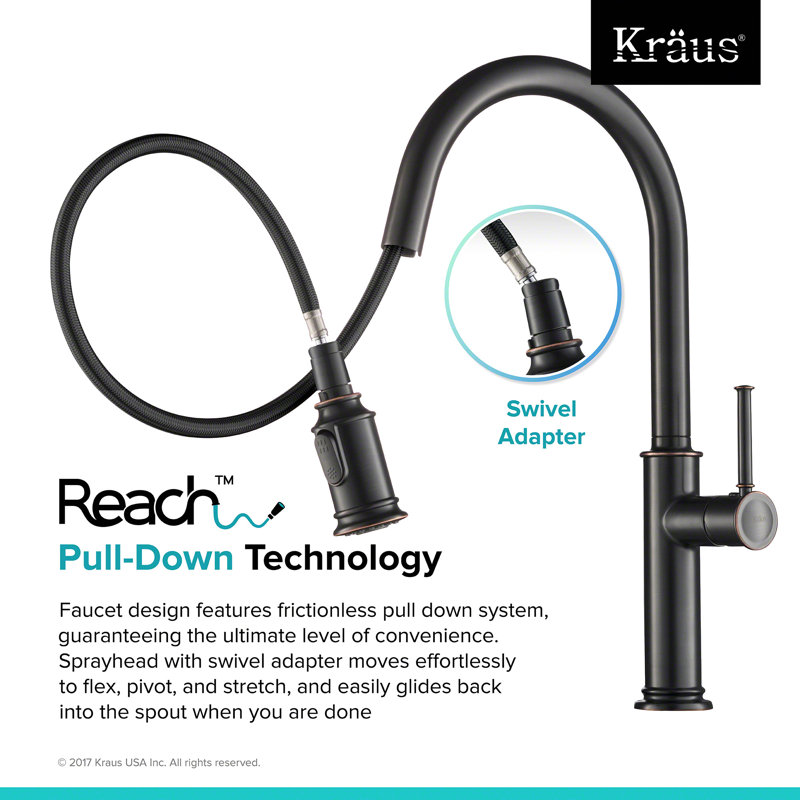Sellette Pull Down Single Handle Kitchen Faucet, Oil Rubbed Bronze, With Soap Dispenser