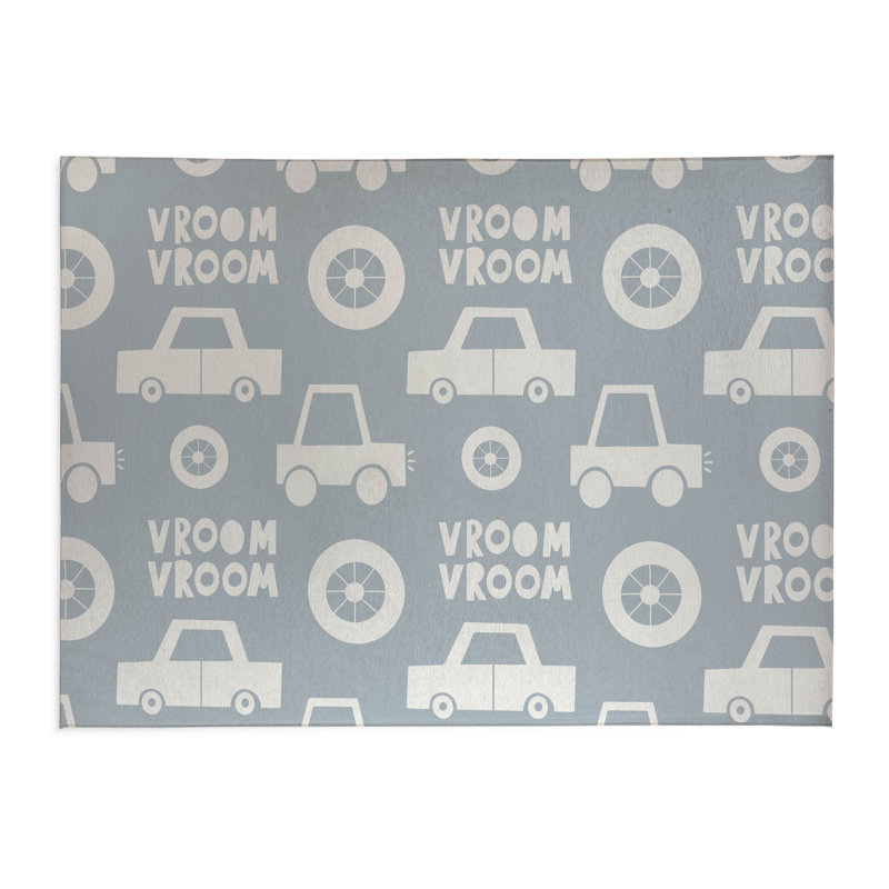 Vroom vroom Colorized Kids Play Mat, Slate Blue/Blue, Rectangle 36" x 60"