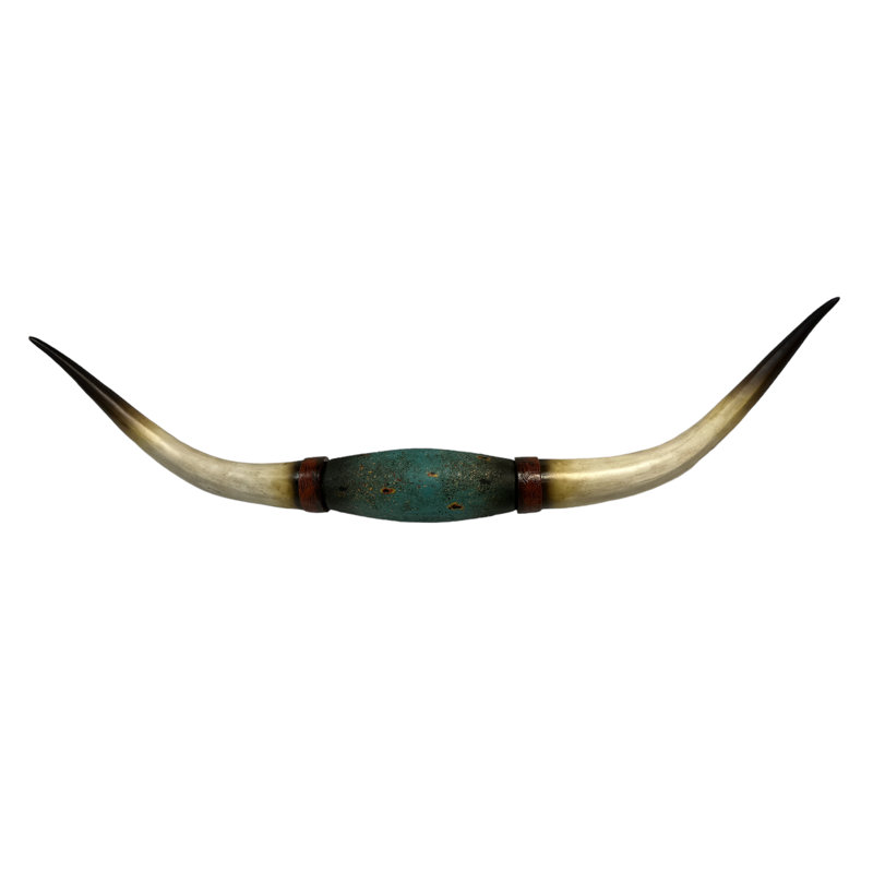 Polyresin Distressed Teal Long Horns Cow Southwestern Farmhouse Hanging Decorative Wall Décor