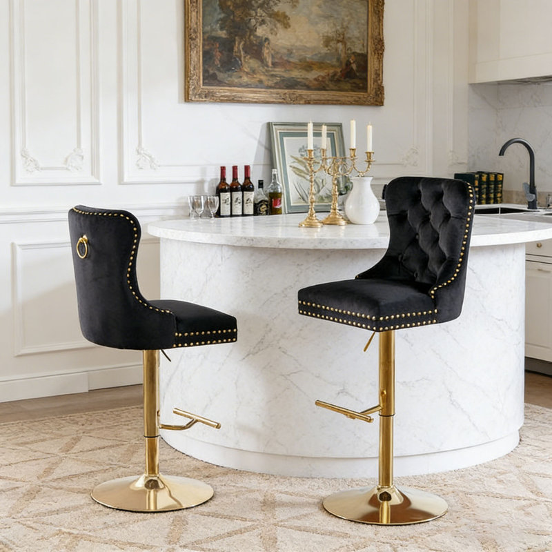 Tabourets de bar pivotants en velours, Noir