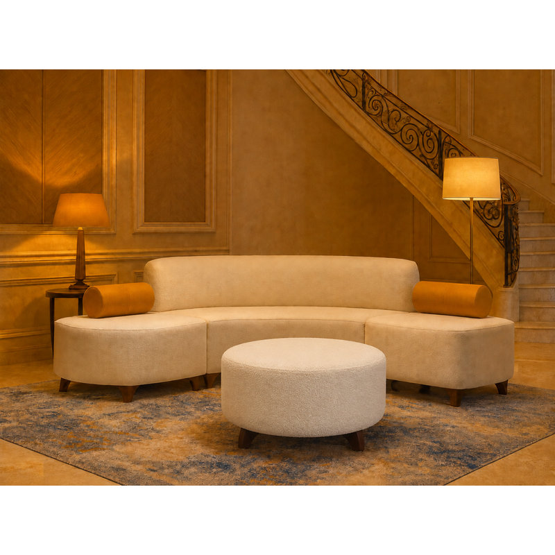 Perla Curved Sofa & Masa Travertine Table Set