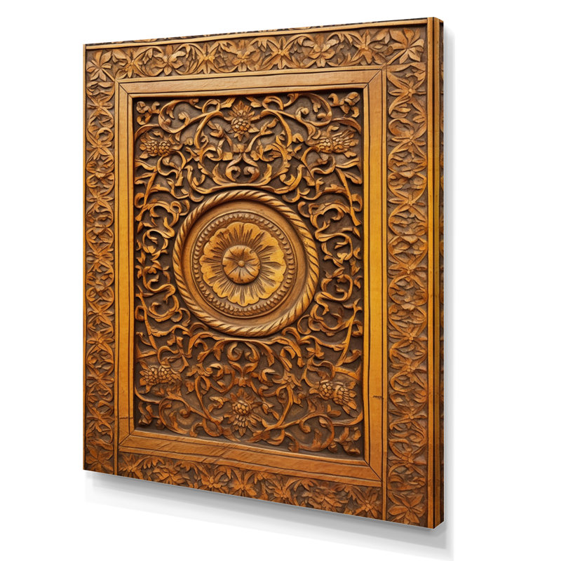 Vieille porte en bois sculpté Xi sur toile, H 32 po x l 16 po x P 1 po, Toile tendue