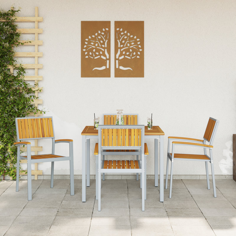 5 Piece Garden Dining Set Metal, 75cm H x 90cm W x 90cm D