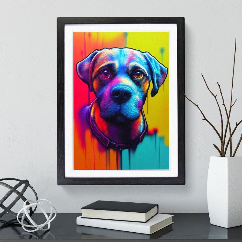 Neon Dog No.1 - Framed Print, Black, 64cm H x 46cm W x 2cm D
