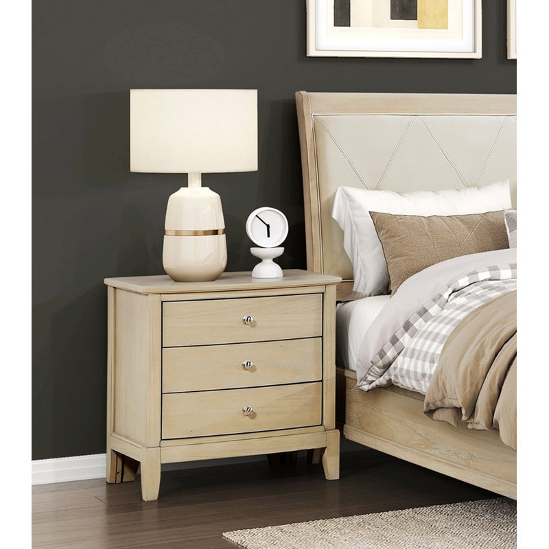 Table de chevet pour chambre à coucher, table de chevet à trois tiroirs, table de chevet en bois pour chambre à coucher