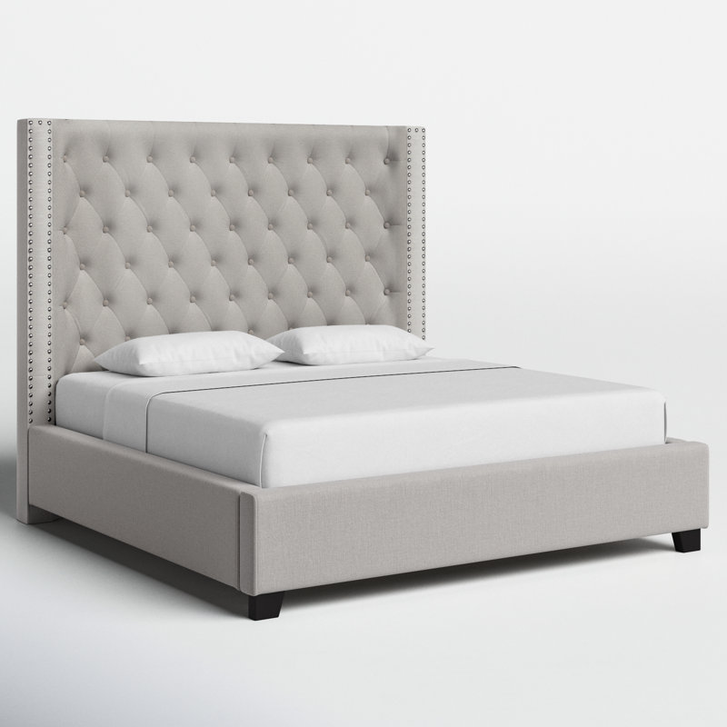 Charette Upholstered Wingback Bed, King, Ivory