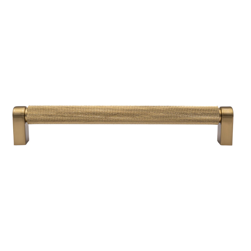 Kent Knurled 7" Satin Brass Bar Pull, Satin Brass, 7"