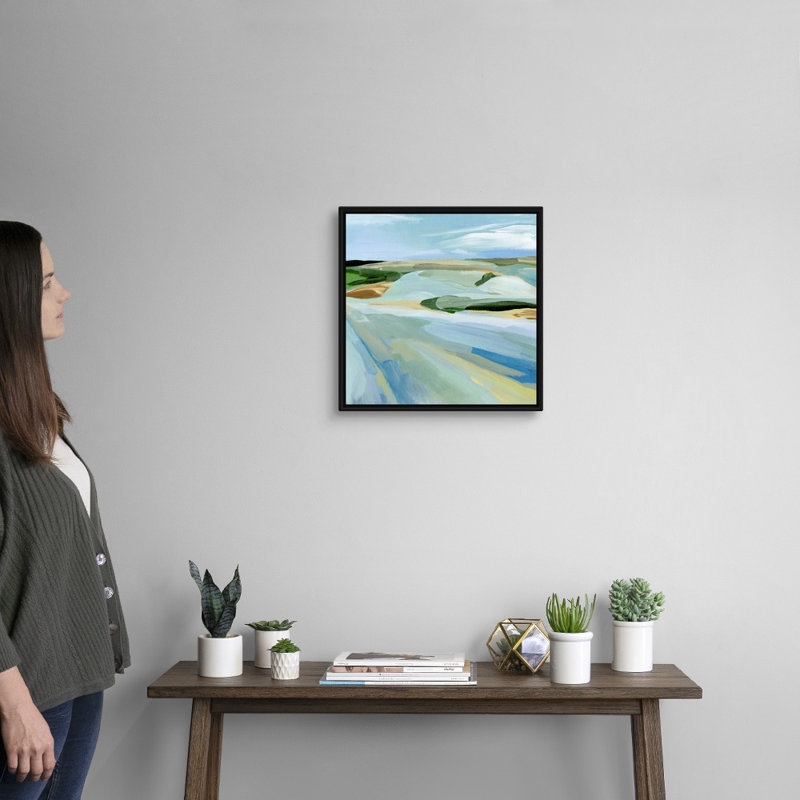 «Sky Blue Fields II» par Annie Warren - reproduction d'art sur toile, Cadre flottant noir, H 18 po x l 18 po x P 1,75 po
