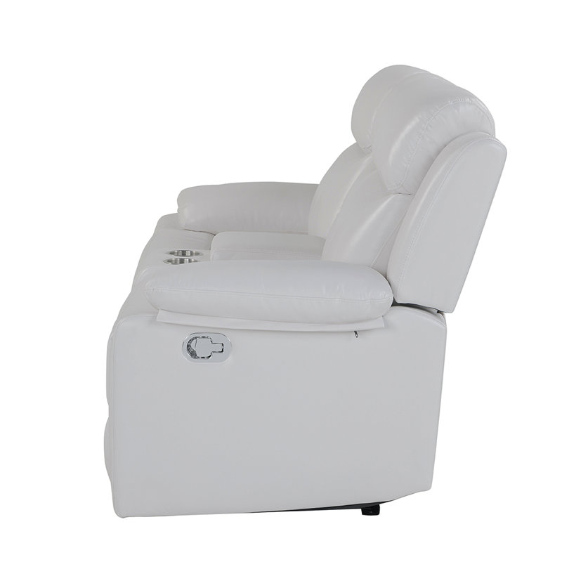 White Console Reclining Loveseat With LED Lights, White