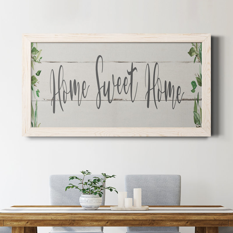 Home Sweet Home Greenery - Reproduction d'art textuel sur toile encadrée, Blanc