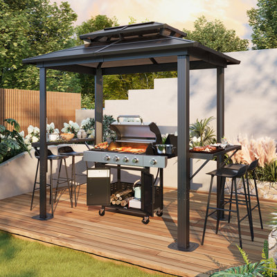 8 pi L 5 pi. D Pavillon de jardin en aluminium avec barbecue au propane à 4 brûleurs de 49 000 BTU et brûleur latéral, barbecue extérieur en acier inoxydable pour la cour, le patio, la terrasse et la pelouse