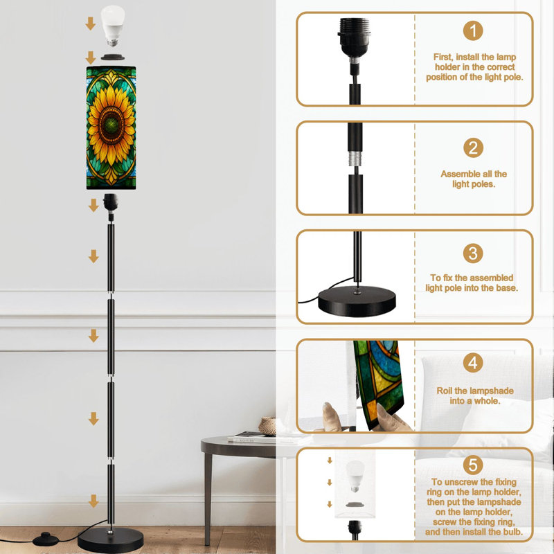 Lampe sur pied mosaïque en vitrail effet géométrique à motif floral carrelage décoratif à intensité variable moderne avec télécommande interrupteur au pied ampoule abat-jour grand poteau d'angle pour le salon chambre bureau