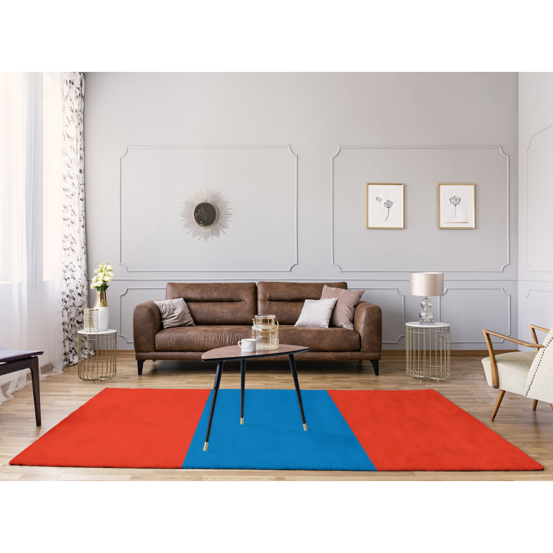 Tapis orange/bleu rayé, Rectangle 8 pi x 10 pi