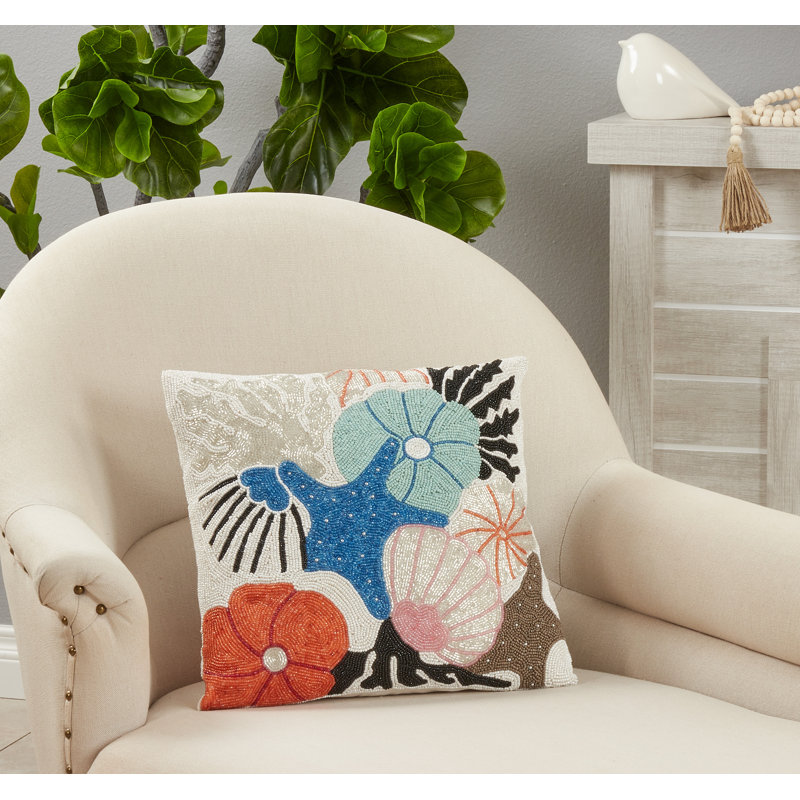 Beaded Seashells Multicolor Square Decorative Pillow Cover