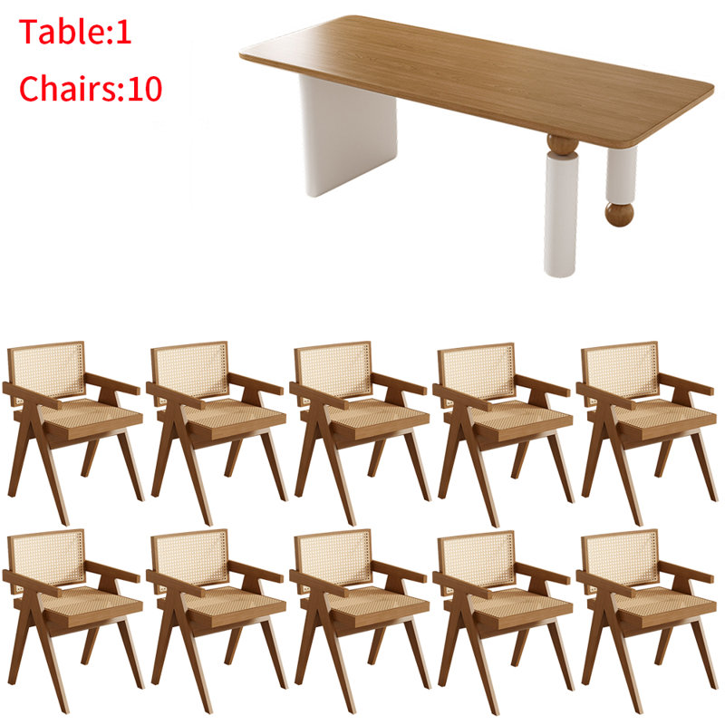 Japanese solid wood dining table set, White