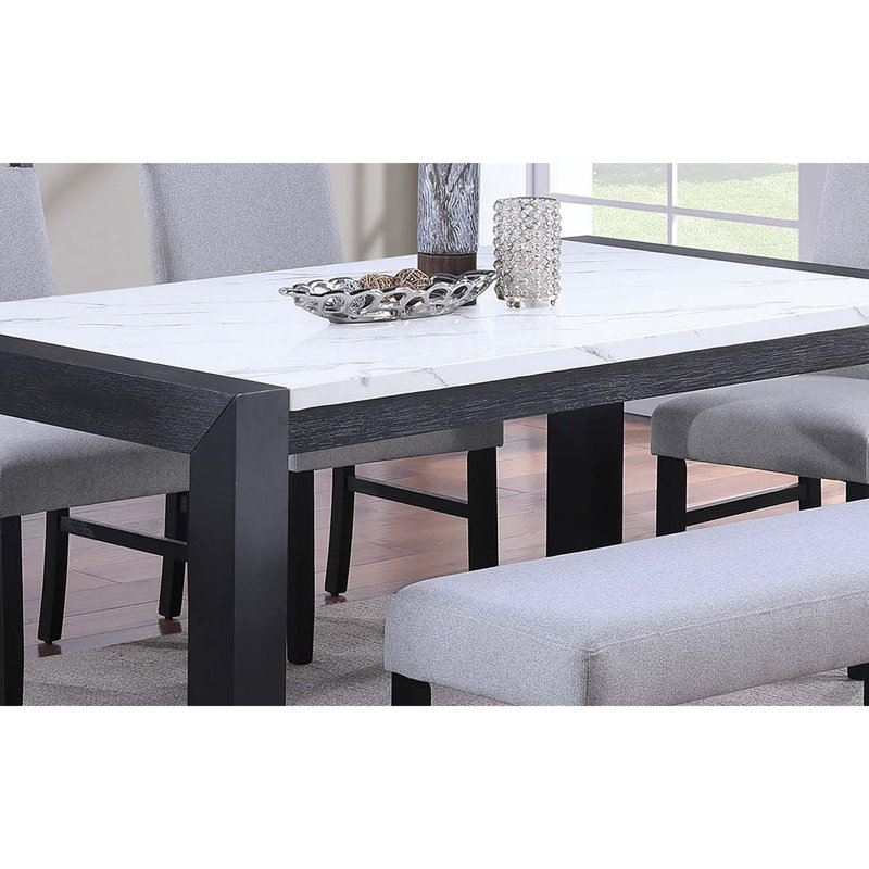 Table de salle à manger élégante en faux marbre 1pc avec pieds gris anthracite, Imitation marbre, Gris anthracite