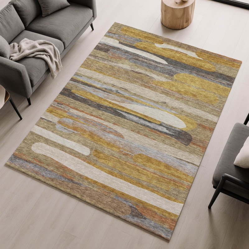 Tapis abstrait lavable à la machine Premium, Brun, 10 pi x 14 pi