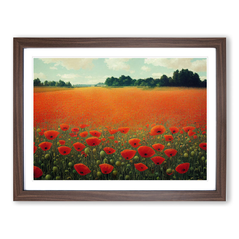 Unusual Poppy Field Flowers - Framed Print, 34cm H x 46cm W x 2cm D, Walnut