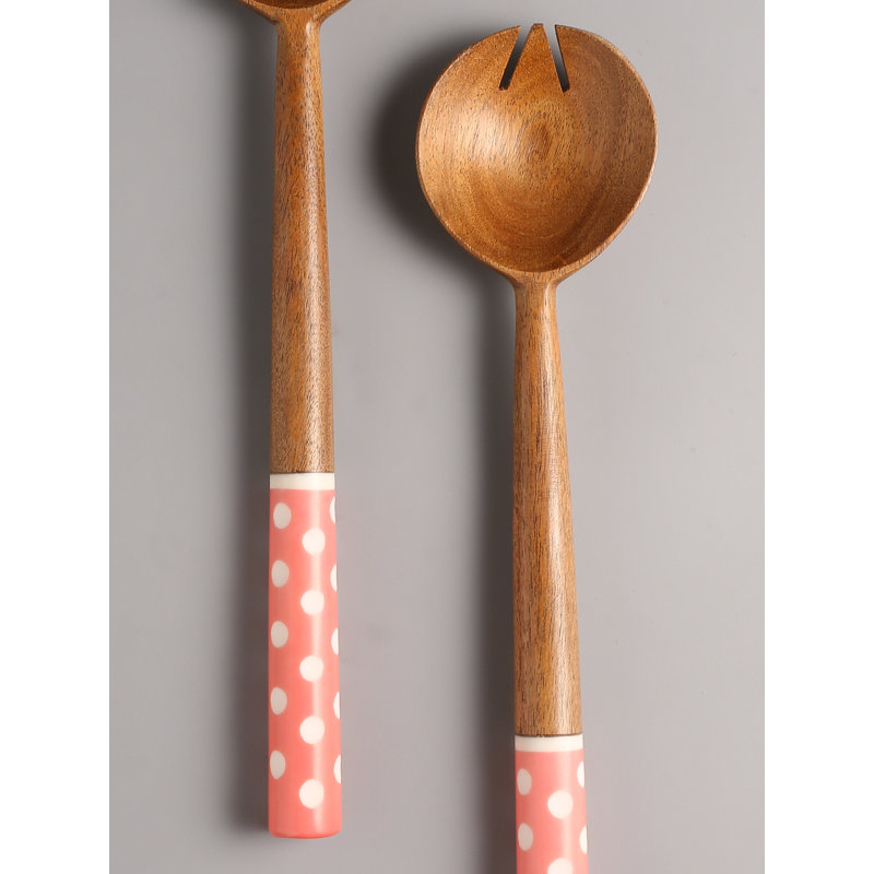Ensemble à salade en résine et bois, Rose
