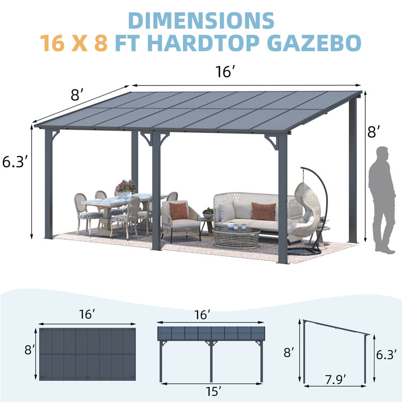 Mandalc Pergola with Canopy, 487.68cm x 243.84cm, Black