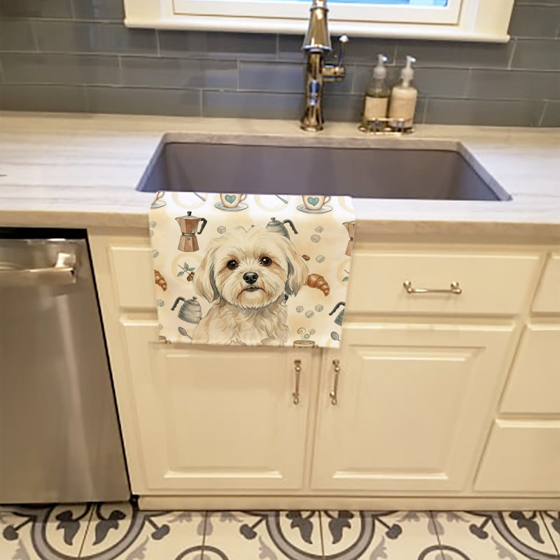 White Lhasa Apso Coffee Bar Kitchen Towel, White Lhasa Apso