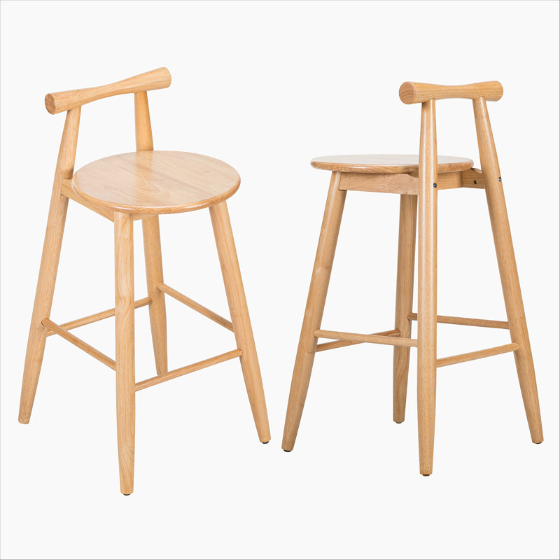 Tabouret de bar d'intérieur en bois d'hévéa, finition naturelle, ensemble de 2
