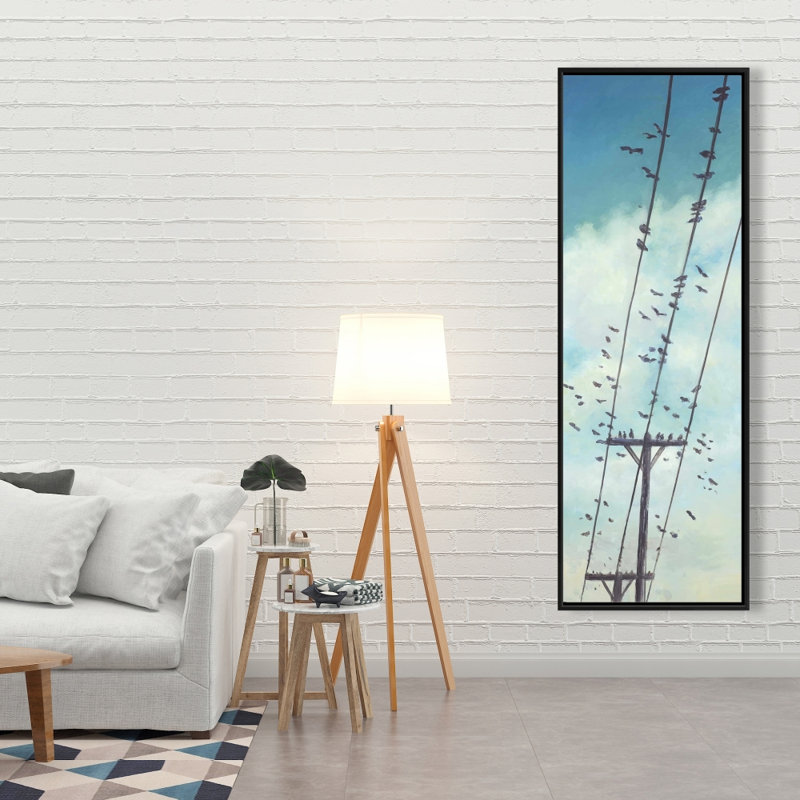 Oiseaux sur toile électrique, impression sur toile, H 60 po x l 20 po