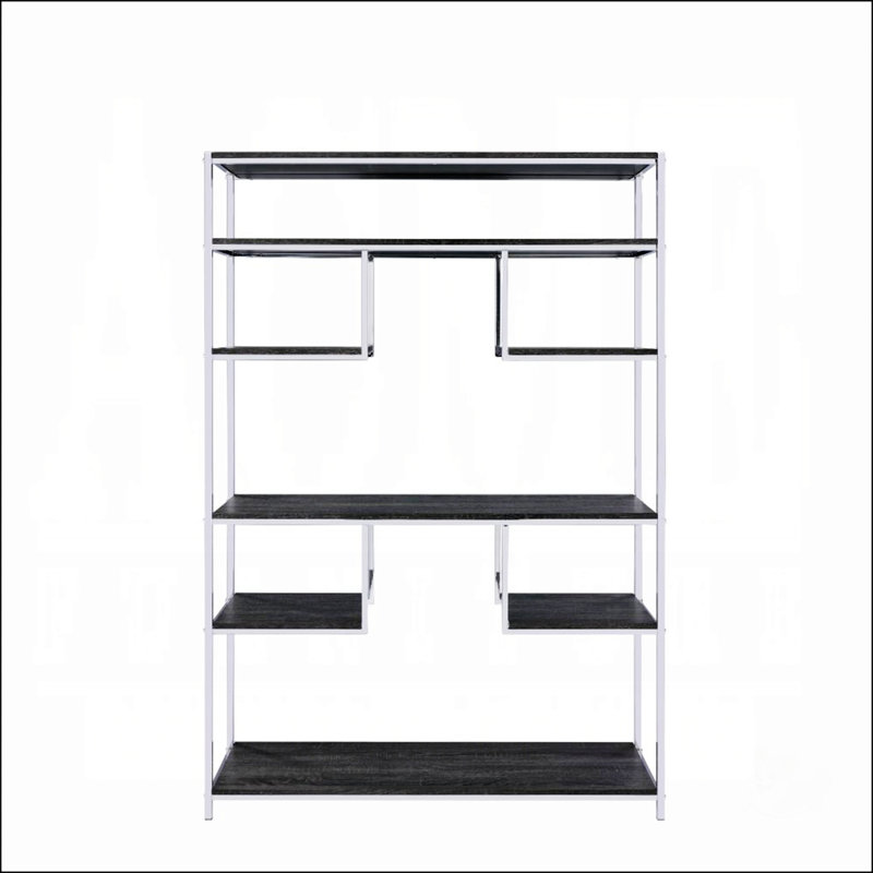 Bibliothèque rustique en chêne gris et chrome à 8 tablettes